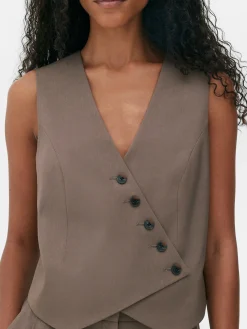 Online Asymmetrische Weste Mit Knopfleiste Damen Blazer