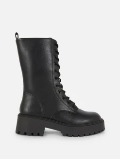 Bikerstiefel Zum Schnüren Mit Dicker Sohle Damen Stiefel