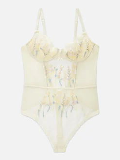 Discount Bodysuit Aus Netzstoff Mit Blumenstickerei Damen Dessous-Sets