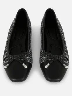 Discount Bouclé-Ballerinas Mit Kontrastierender Zehenkappe Damen Flache Schuhe