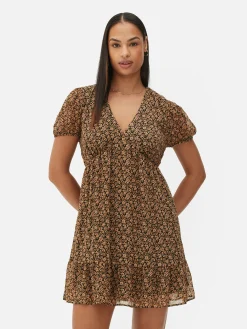 Chiffon-Minikleid Mit Puffärmeln Damen Kleider