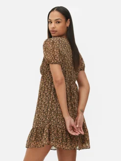 Chiffon-Minikleid Mit Puffärmeln Damen Kleider