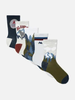 Clearance Crewsocken Mit Landschafts-Grafik, 5er-Pack Kinder Socken