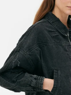 Discount Denim-Bomberjacke Im Used-Look Damen Denim|Jacken Und Mäntel