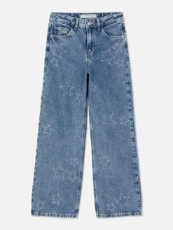 Hot Denim-Jeans Mit Weitem Bein Und Strasssteinen In Sternform Kinder Jeans