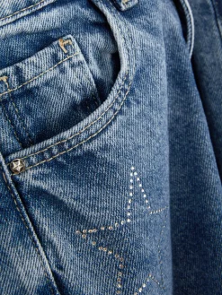 Hot Denim-Jeans Mit Weitem Bein Und Strasssteinen In Sternform Kinder Jeans