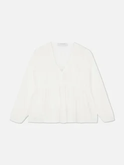 Outlet Drapierte, Gesmokte Bluse Aus Voile Damen Blusen