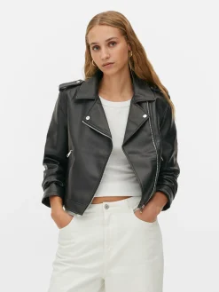 Sale Essential Bikerjacke Aus Kunstleder Damen Jacken Und Mäntel
