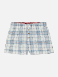 Outlet Flanell-Schlafanzugshorts Mit Karomuster Damen Schlafanzughosen
