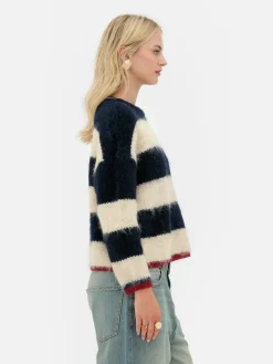 Best Flauschiger „Rita Ora“ Strickpullover Mit Streifen Damen Pullover Und Cardigans