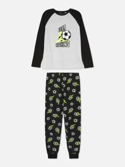 Clearance Fleece-Schlafanzug Mit Fußball-Print Kinder Schlafanzüge Und Nachtwäsche