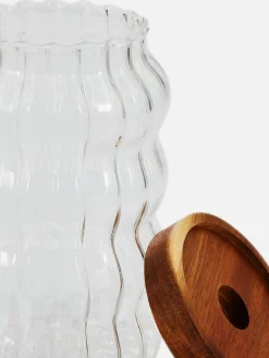 Sale Geriffelter Glasbehälter Mit Holzdeckel Geschirr