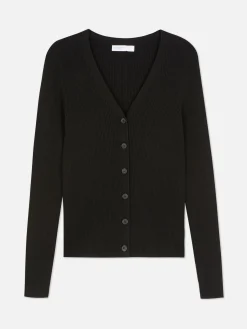 New Gerippter Cardigan Mit V-Ausschnitt Damen Pullover Und Cardigans