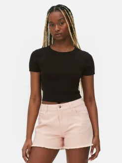 Clearance Geripptes, Bauchfreies Top Damen Tops Und T-Shirts