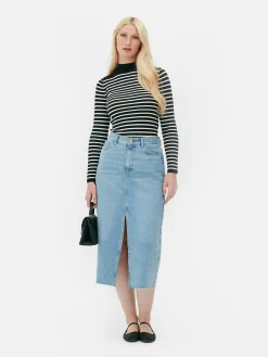 Sale Geripptes, Hochgeschlossenes Top Damen Pullover Und Cardigans