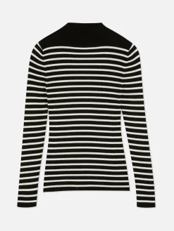 Sale Geripptes, Hochgeschlossenes Top Damen Pullover Und Cardigans