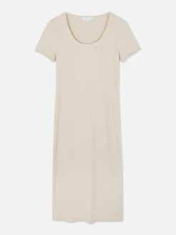 Hot Geripptes, Kurzärmeliges Midikleid Damen Kleider