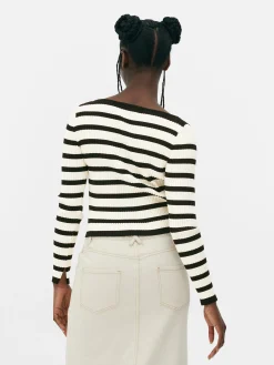 Discount Geripptes Top Mit U-Boot-Ausschnitt Damen Pullover Und Cardigans