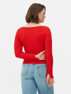 Clearance Geripptes Top Mit U-Boot-Ausschnitt Damen Pullover Und Cardigans