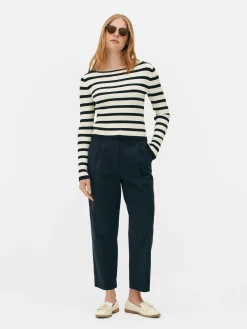 Outlet Geripptes Top Mit U-Boot-Ausschnitt Damen Pullover Und Cardigans