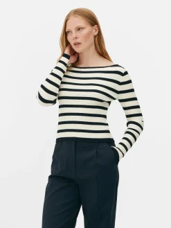 Outlet Geripptes Top Mit U-Boot-Ausschnitt Damen Pullover Und Cardigans
