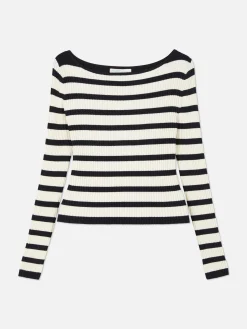 Outlet Geripptes Top Mit U-Boot-Ausschnitt Damen Pullover Und Cardigans
