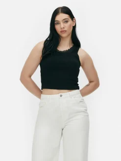 Sale Geripptes Trägertop Mit Spitzenbesatz Damen Tops Und T-Shirts