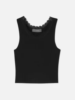 Sale Geripptes Trägertop Mit Spitzenbesatz Damen Tops Und T-Shirts