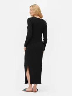 Hot Geripptes Umstands-Midikleid Damen Kleider