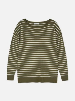 Online Gestreifter Feinstrickpullover Mit U-Boot-Ausschnitt Damen Pullover Und Cardigans