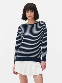 Hot Gestreifter Feinstrickpullover Mit U-Boot-Ausschnitt Damen Pullover Und Cardigans