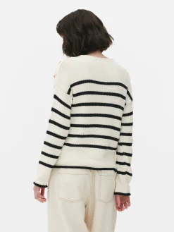 Outlet Gestreifter Pullover Mit Schnürung Im Schulterbereich Damen Pullover Und Cardigans