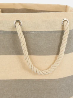 Clearance Gestreifter Wäschekorb Aus Leinen Wäschekörbe