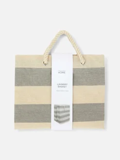 Clearance Gestreifter Wäschekorb Aus Leinen Wäschekörbe