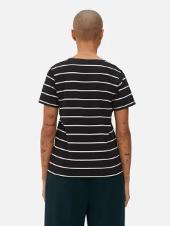 Outlet Gestreiftes T-Shirt Mit V-Ausschnitt Damen Tops Und T-Shirts