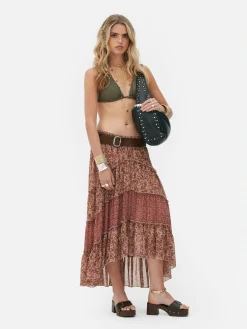 Hot Gestufter „Rita Ora“ Maxirock Aus Chiffon Damen Röcke