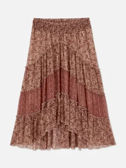 Hot Gestufter „Rita Ora“ Maxirock Aus Chiffon Damen Röcke