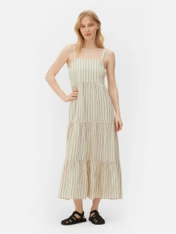 Gestuftes Maxikleid Mit Streifen Damen Kleider