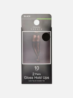 Hot Glänzende Halterlose Strümpfe, 10 Den, 2er-Pack Damen Strumpfhosen