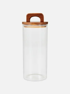 Großer Glaskanister Mit Holzgriff Geschirr