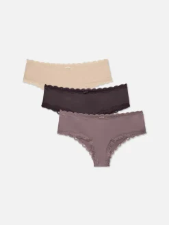 Sale Hüftslips Aus Mikrofaser Mit Spitzenbesatz, 3er-Pack Damen Slips