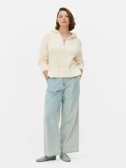 Sale Hoodie Mit Schnürausschnitt Damen Pullover Und Cardigans