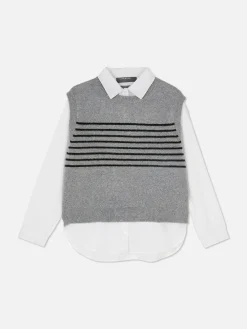 Clearance 2-in-1-Hemd Mit Weste Im Lagenlook Damen Blusen