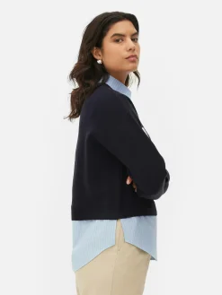 Online 2-in-1-Set Aus Strickpullover Mit Slogan Und Hemd Damen Pullover Und Cardigans