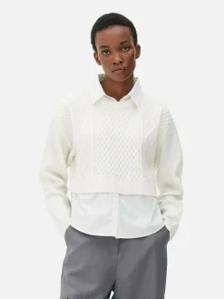 Online 2-in-1-Strickpullover Mit Zopfmuster Damen Pullover Und Cardigans