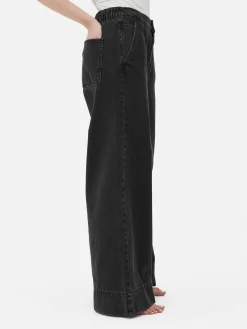 Online Jeans Mit Weitem Bein Und Elastikbund Damen Denim|Jeans