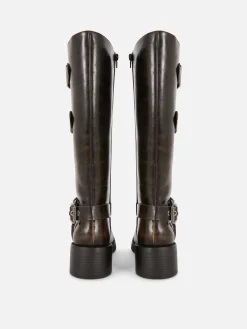 Sale Kniehohe „Rita Ora“ Bikerstiefel Damen Stiefel