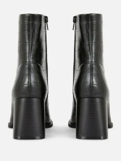 Online Kunstlederstiefel In Kroko-Optik Mit Absatz Damen Stiefel