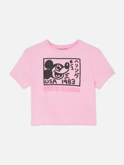 Kurzes „Disney Micky Maus X Keith Haring“ T-Shirt Damen Tops Und T-Shirts