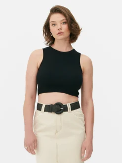 Best Kurzes, Geripptes Tanktop Mit Rundhalsausschnitt Damen Tops Und T-Shirts